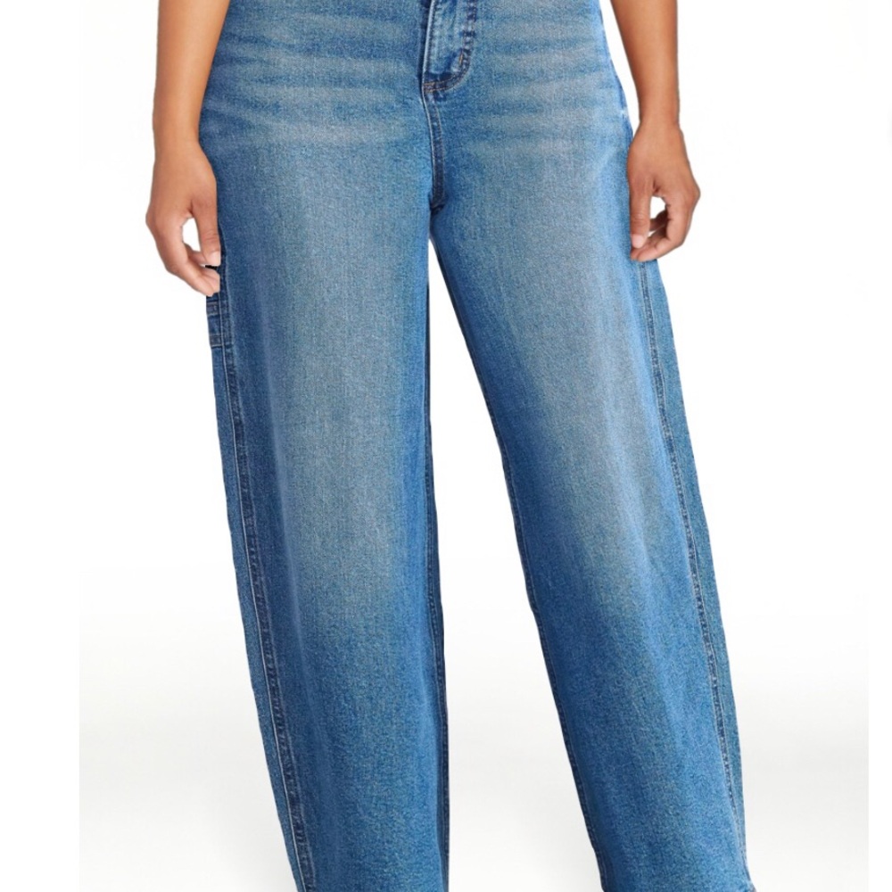 SCOOP Womens Baggy Carpenter Jeans Size 6 Distressed Adjustable Waist New